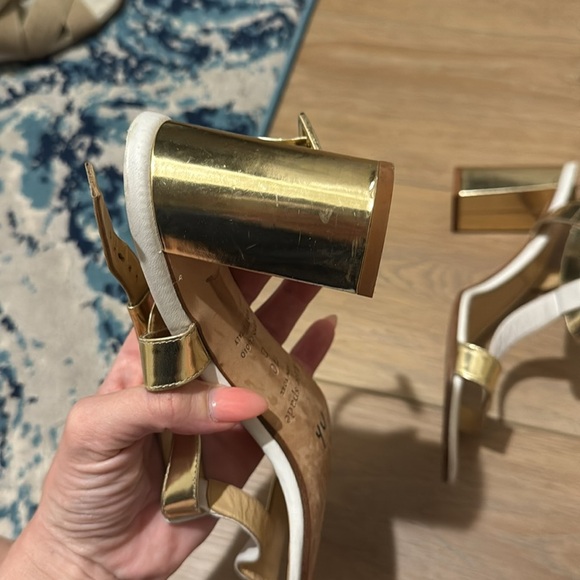 KATE SPADE NY White/Gold Chunky Block Heel Sandals Size 10 - Picture 7 of 12